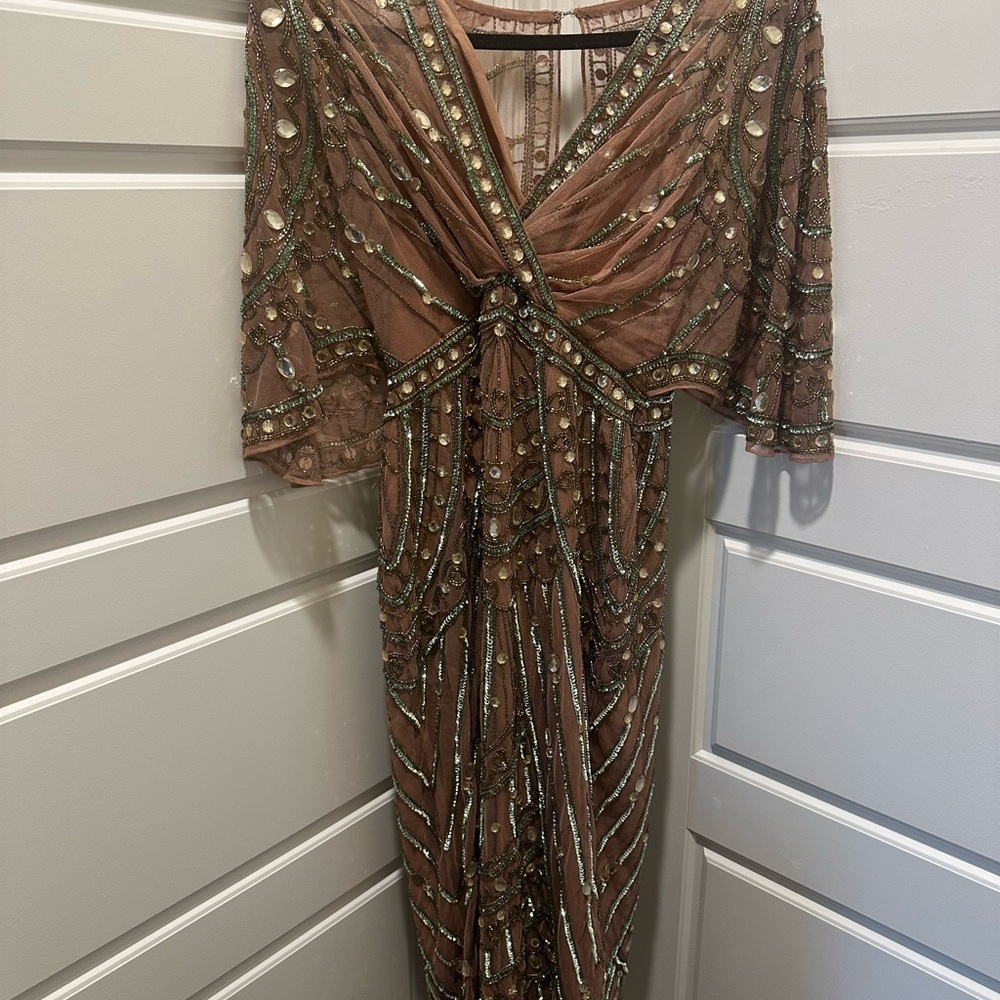 ASOS Bronze Embellished Long Sleeve Dress